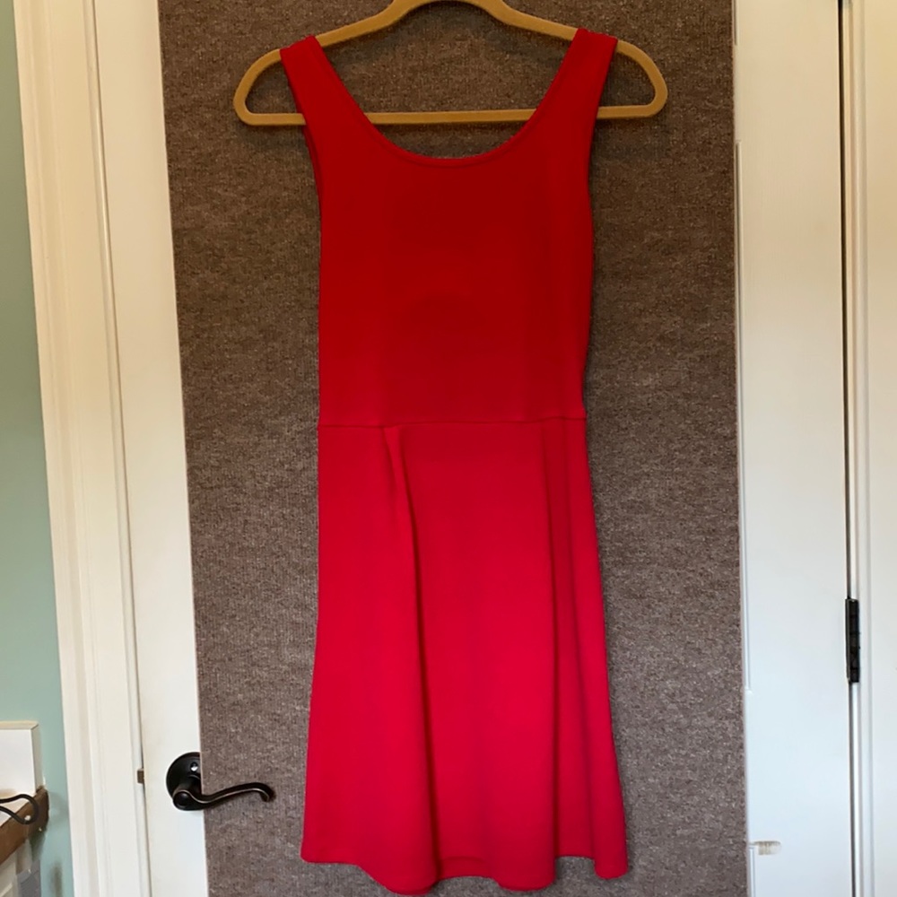 Black and red open back box dress